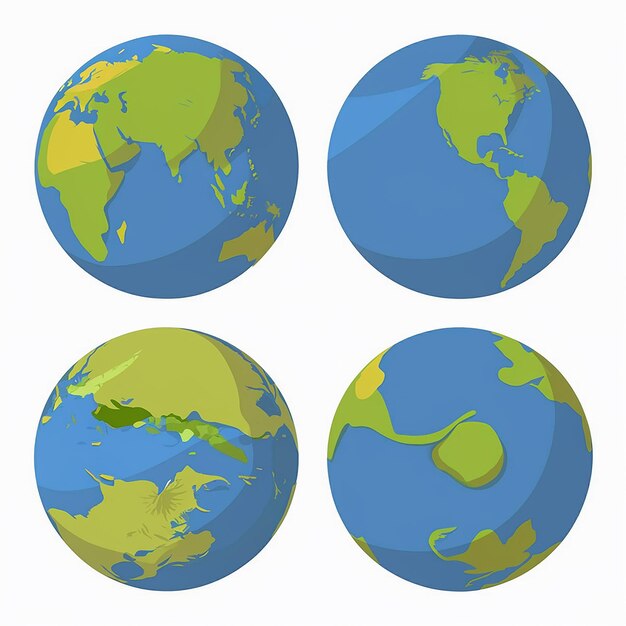 Vector four different views of the earth presented as spherical objects