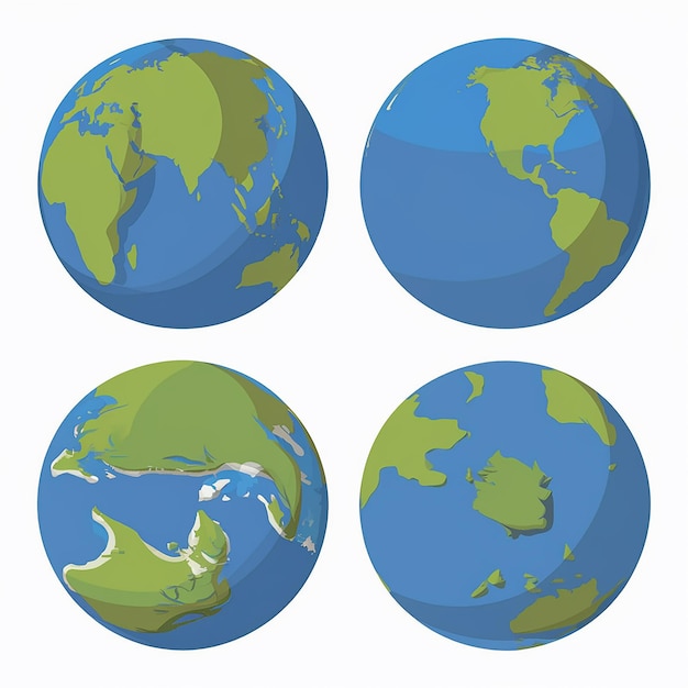 Vector four different views of the earth presented as spherical objects