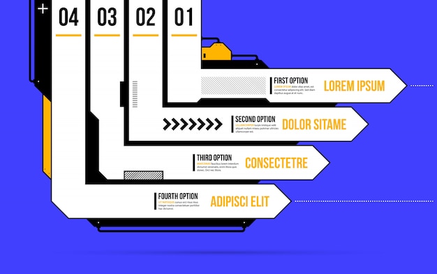 Quattro frecce direzionali / opzioni in stile geometrico