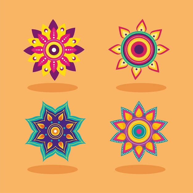 Four diwali mandalas icons