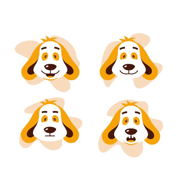 Four dog face expression cute vector illustration