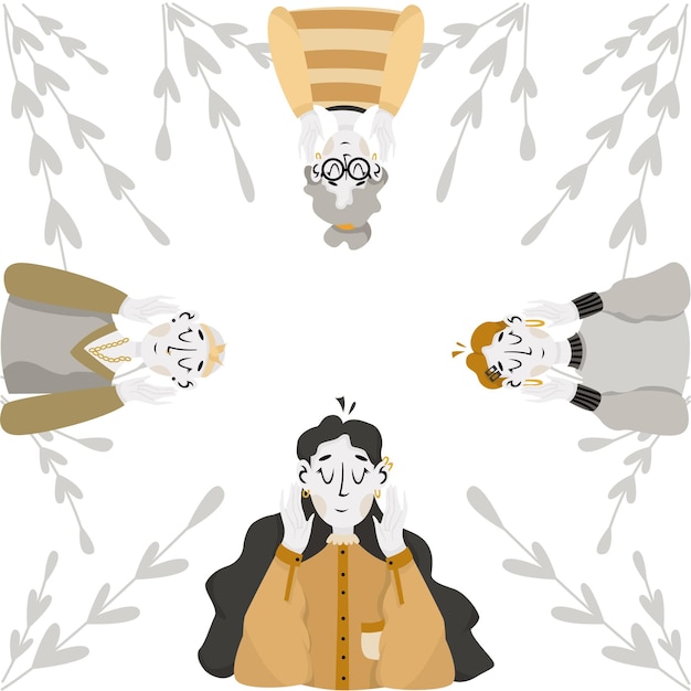 Four dreamy women in circle composition Vector illustration