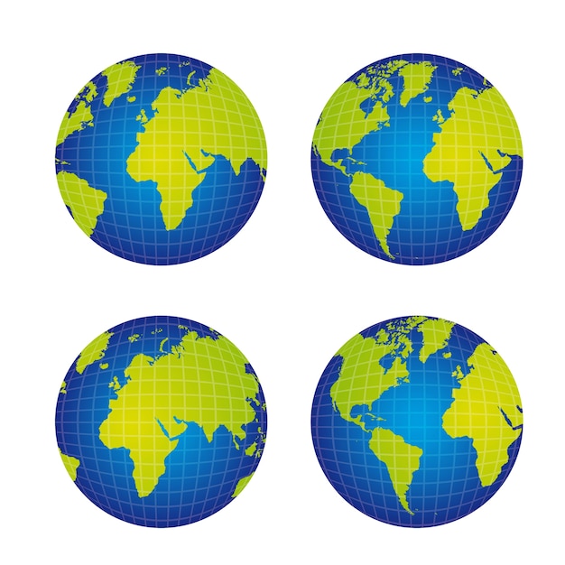 four earth isolated over white background vector illustration