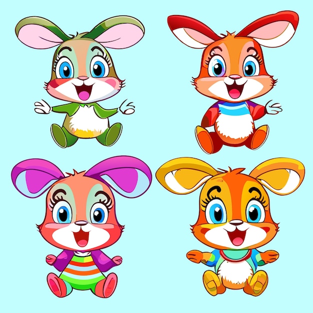 Four Easter Bunny Designs Watercolor Vector Collection