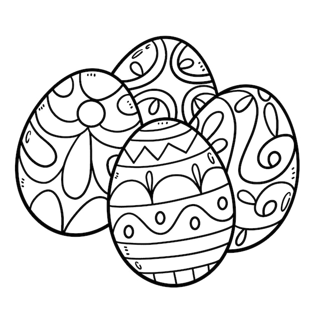 Vector four easter eggs isolated coloring page for kids