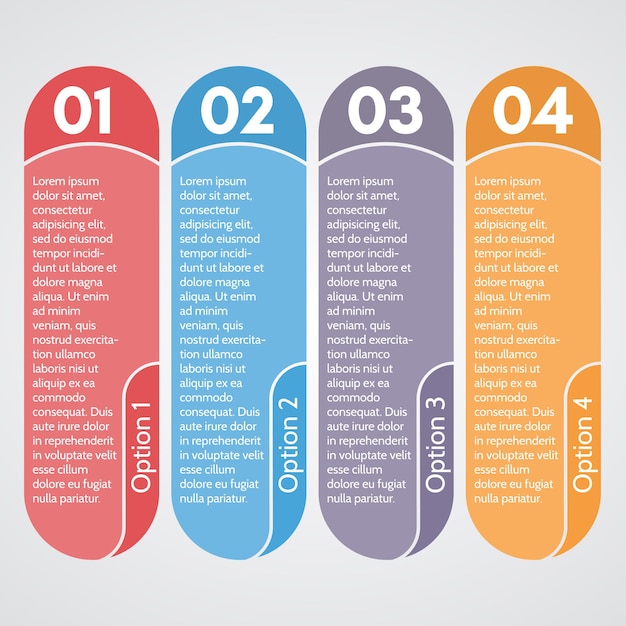 Quattro elementi di design infografico. modello di progettazione infografica passo dopo passo. illustrazione vettoriale