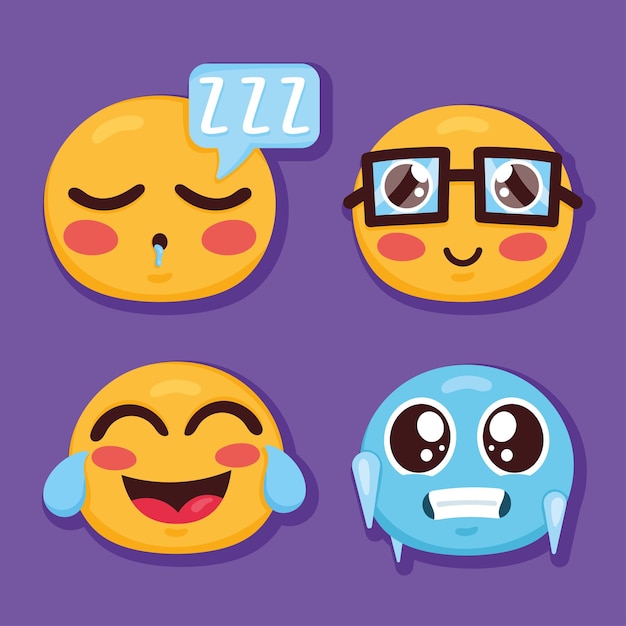 Four emojis characters set icons