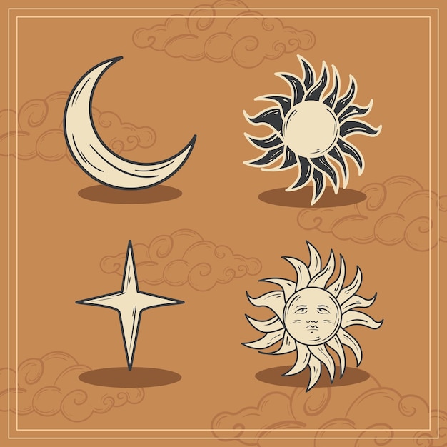 Quattro icone piatte di astrologia