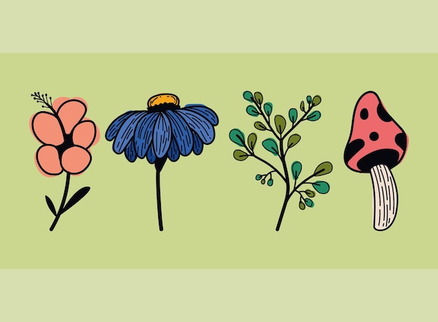 Vector four flowers garden icons