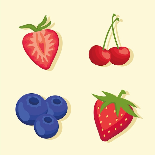 Vector four fresh fruits healthy icons