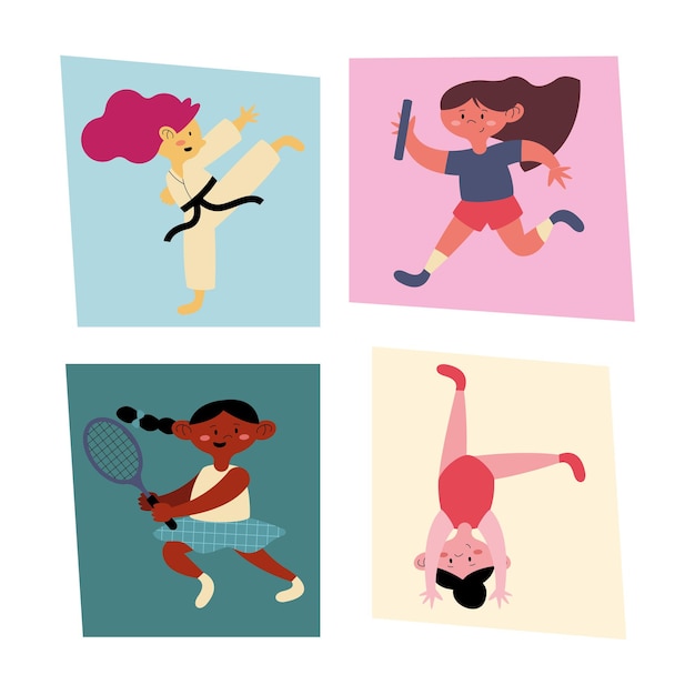 Four girls practicing sports