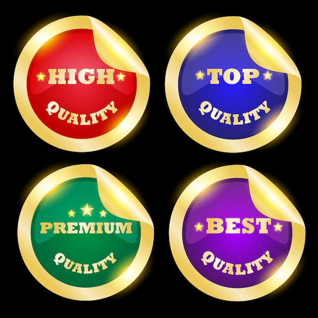 Four gold badges on black background