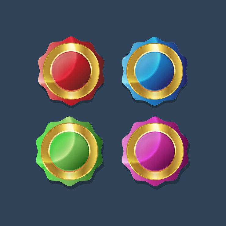 वेक्टर four golden glossy with four color round badge element design