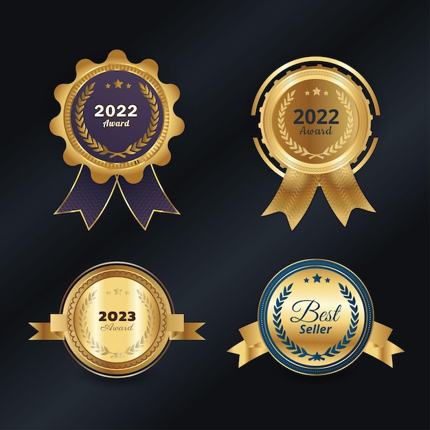 Four golden round labels set