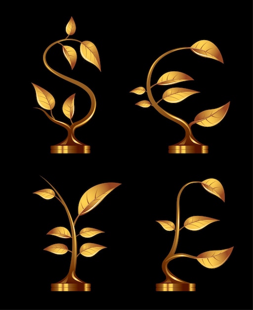 Four golden seedlings in the form of currency symbols