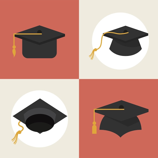 Four graduation hats styles icons