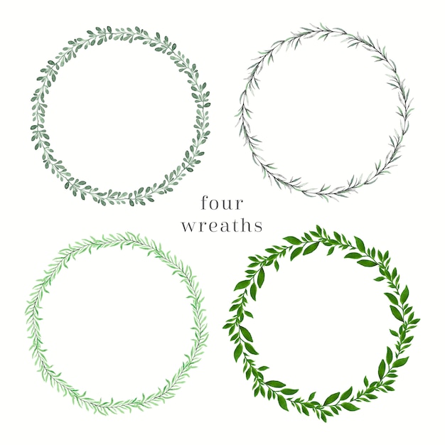 Four green watercolor wreaths