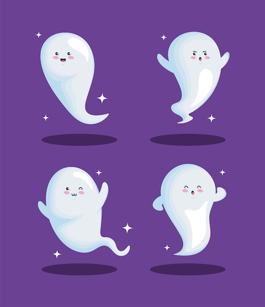 Четыре персонажа-призрака хэллоуина