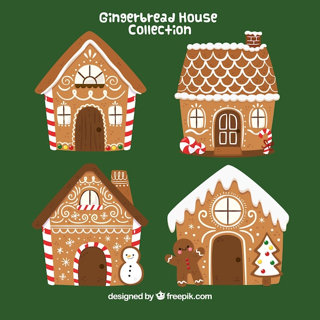 Vector four hand drawn gingerbread houses