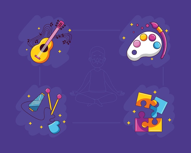 Vector four hobbies activities icons