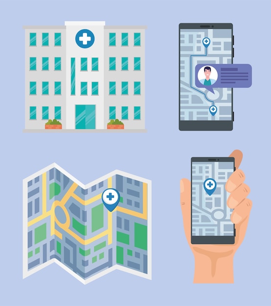 Vector four hospital map icons