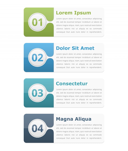 Quattro elementi infographic con posto per numeri di titoli e testo