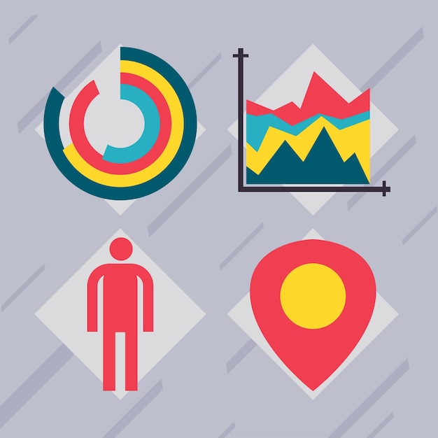 Four infographic icons