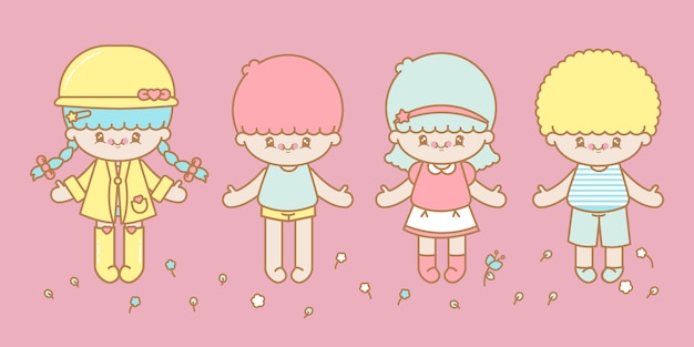 Vector four kawaii style kids