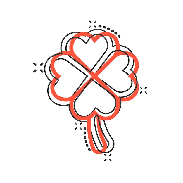 만화 스타일의 4 잎 클로버 아이콘: 색 고립 된 배경에 세인트 패트릭스 데이 만화 터 일러스트레이션 꽃 모양 스플래시 효과 비즈니스 개념