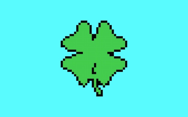 Вектор иллюстрации в стиле пикселя с четырьмя листьями клевера 8-битная концепция красочная идея счастливого растения