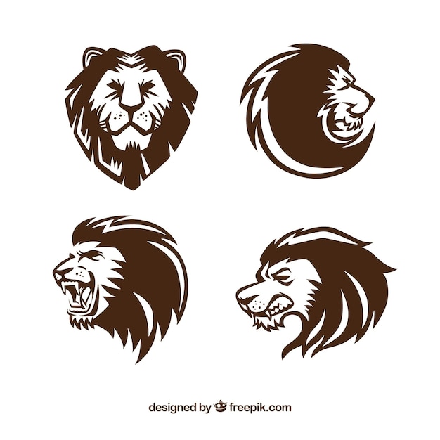 Four lion logos, expressive style