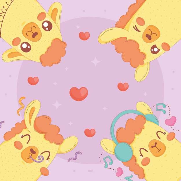 Vector four llamas with hearts