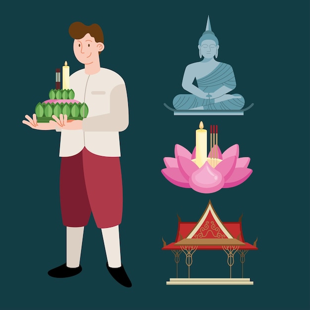 Vector four loy krathong icons