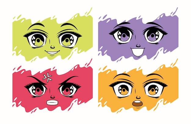 Vector four manga emotions faces