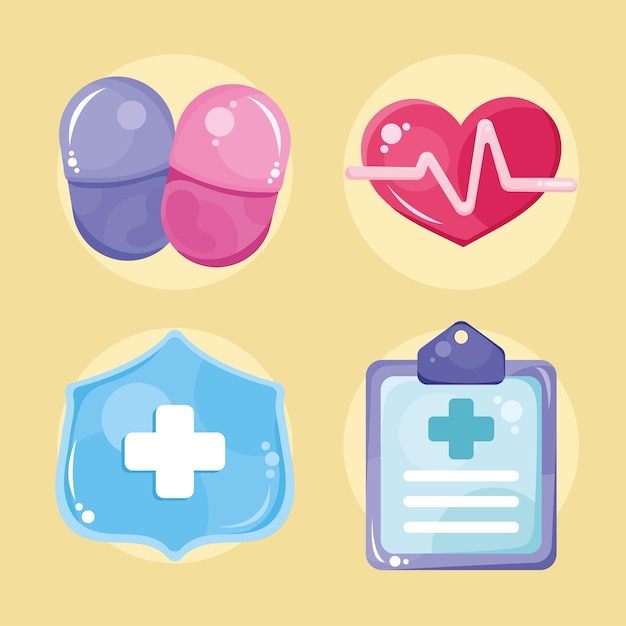 four medical healthcare set icons