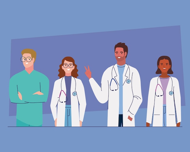 four medical staff workers