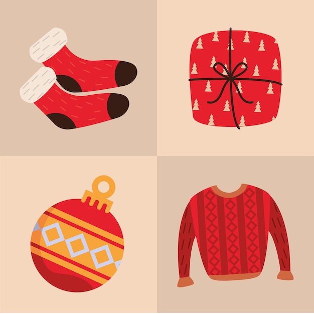 Vector four merry christmas icons