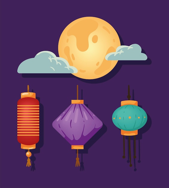 Vector four mid autumn festival icons