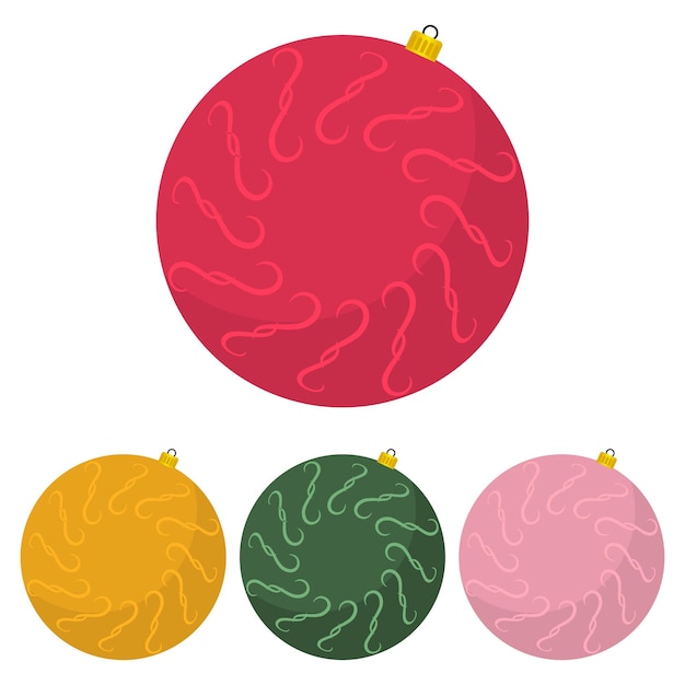 白い背景の上の4つのマルチカラーのクリスマスボールベクトルイラスト。