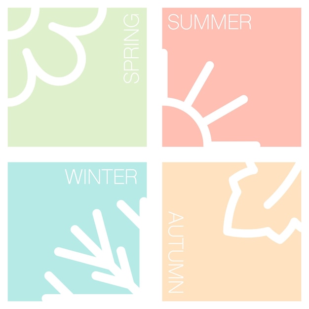 Four nature seasons pastel color squares