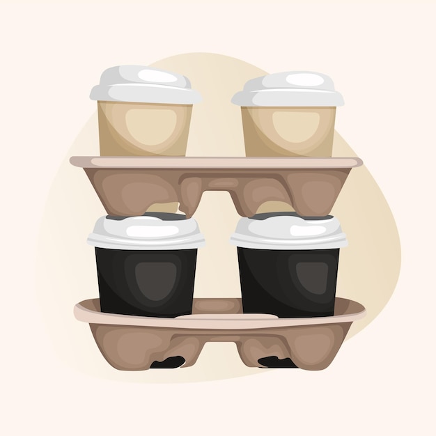 Vector four paper coffee cups in a holder