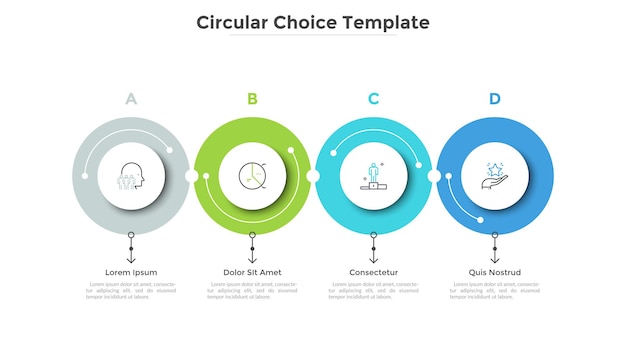 Vector four paper white round elements organized in horizontal row. infographic design template. concept of 4 successive stages of business development. vector illustration for progress bar, process chart.
