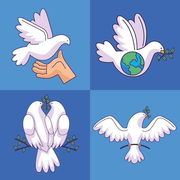 Vector four peace dove icons