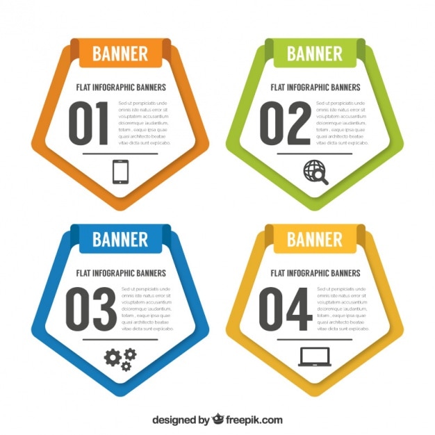 Four pentagonal banners for infographic