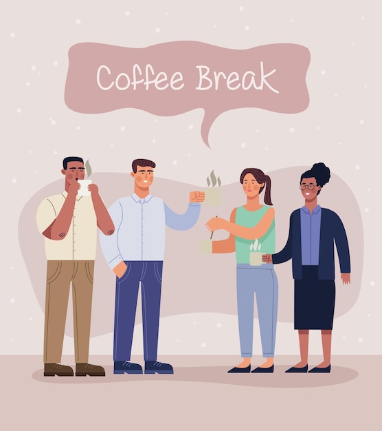 Four persons in coffee break