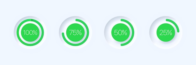 Four pie diagrams for business, 100, 75, 50 and 25 percent. Vector line icon for Business and Advertising.