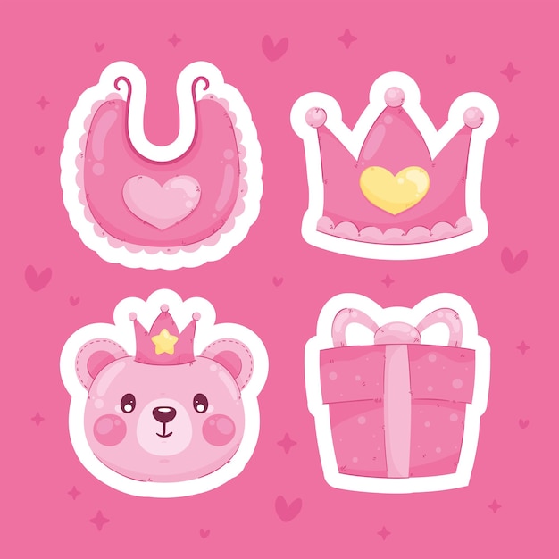 Four pink baby icons