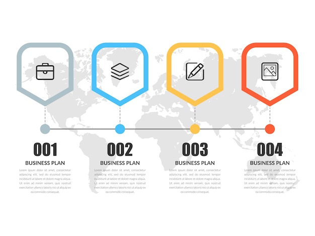 아이콘이있는 4 포인트 Infographic 요소 비즈니스 전략