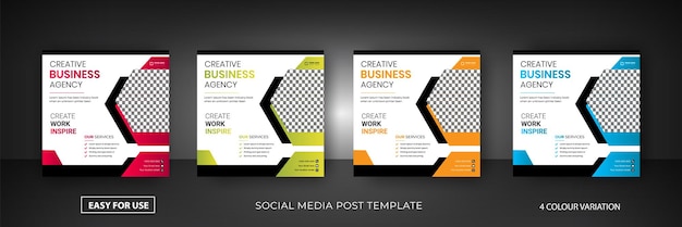 Four posters for social media post templates with the words social media post templates