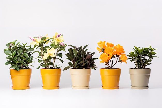 four pots of flowers with one that has the number 3 on it